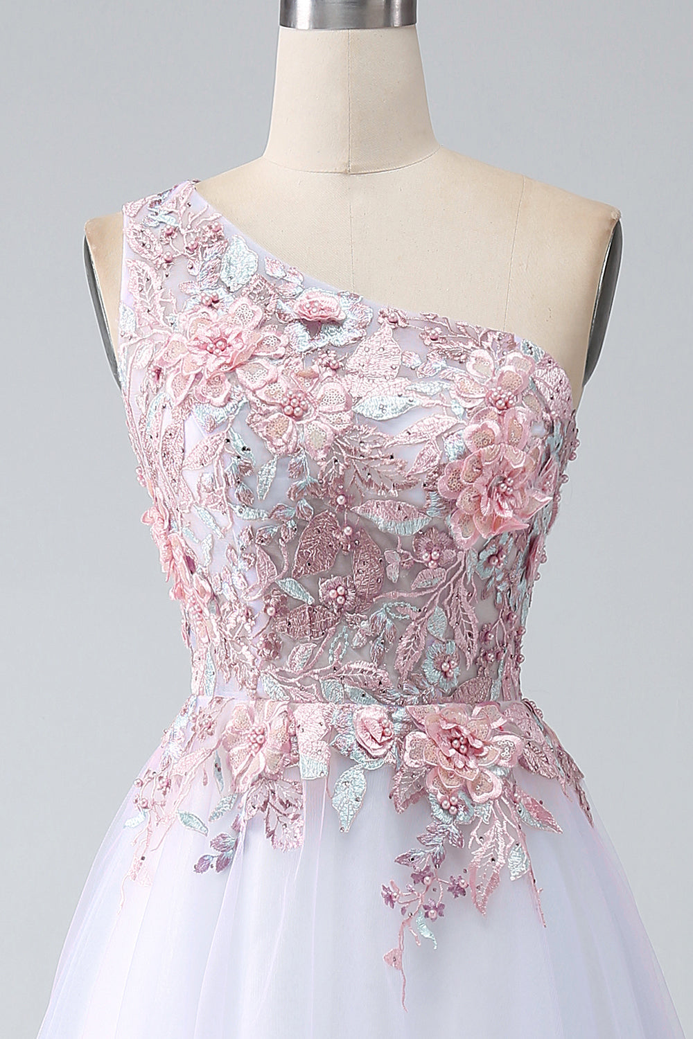 A-Line One Shoulder Pink Prom kjole med Appliques