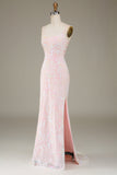 Mermaid Sparkly Pink Prom Dress med Slit