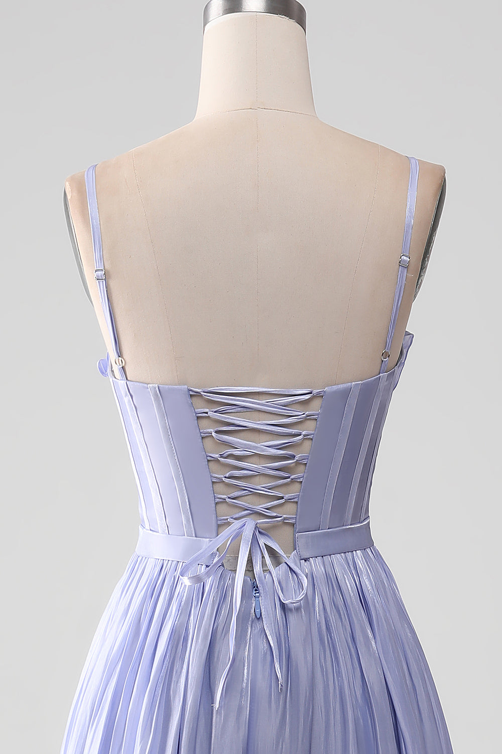 Lavendel Spaghetti stropper A Line Ruffles Prom Dress med Slit