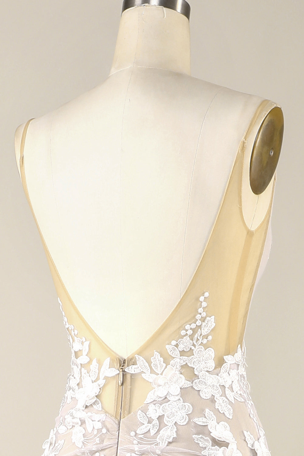 Elfenben havfrue illusjon båt hals blonder brudekjole