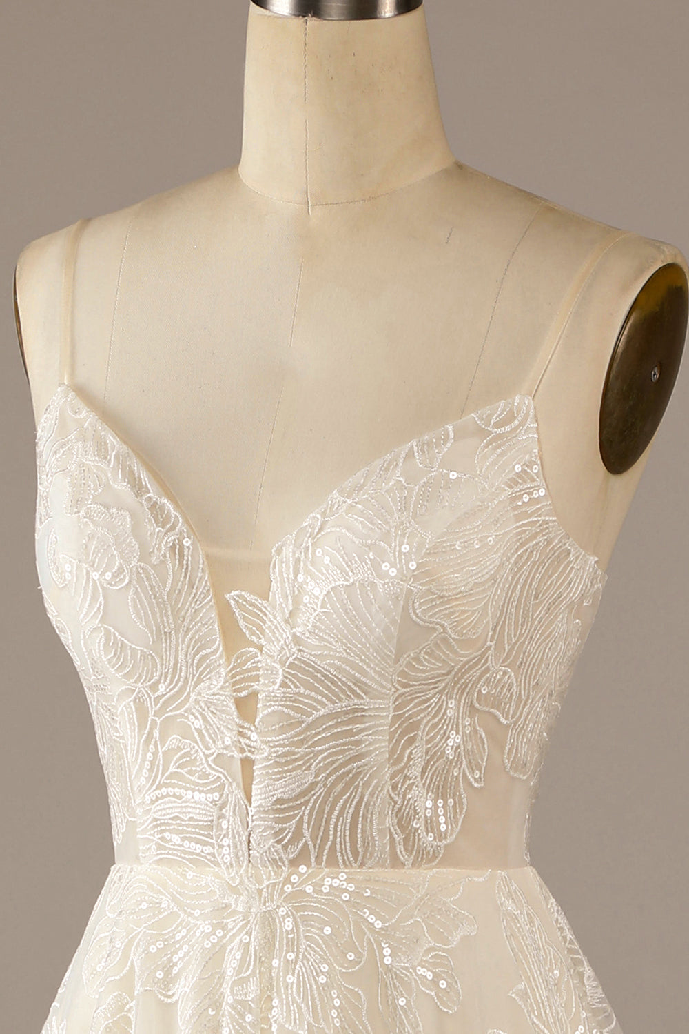 Sparkly Apricot Sweep Train Lace brudekjole