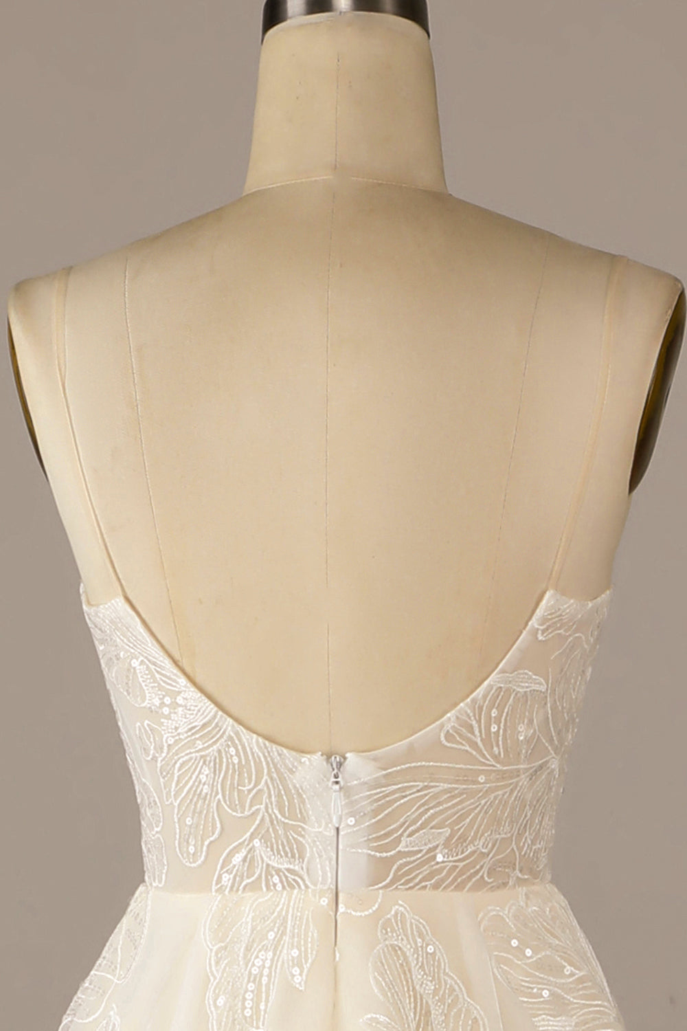 Sparkly Apricot Sweep Train Lace brudekjole