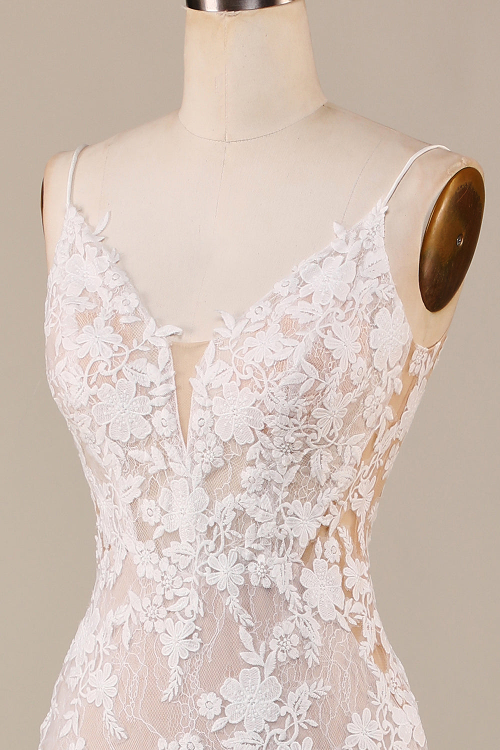 Sjarmerende havfrue spaghetti stropper elfenben lang brude kjole med blonder