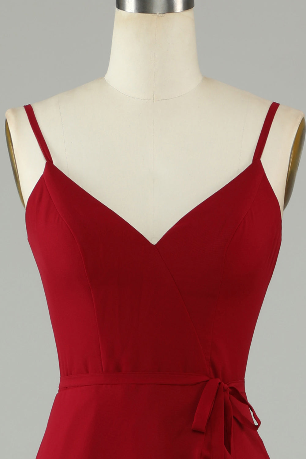 Chiffon Burgund Spaghetti stropper Long brudepike kjole med volanger