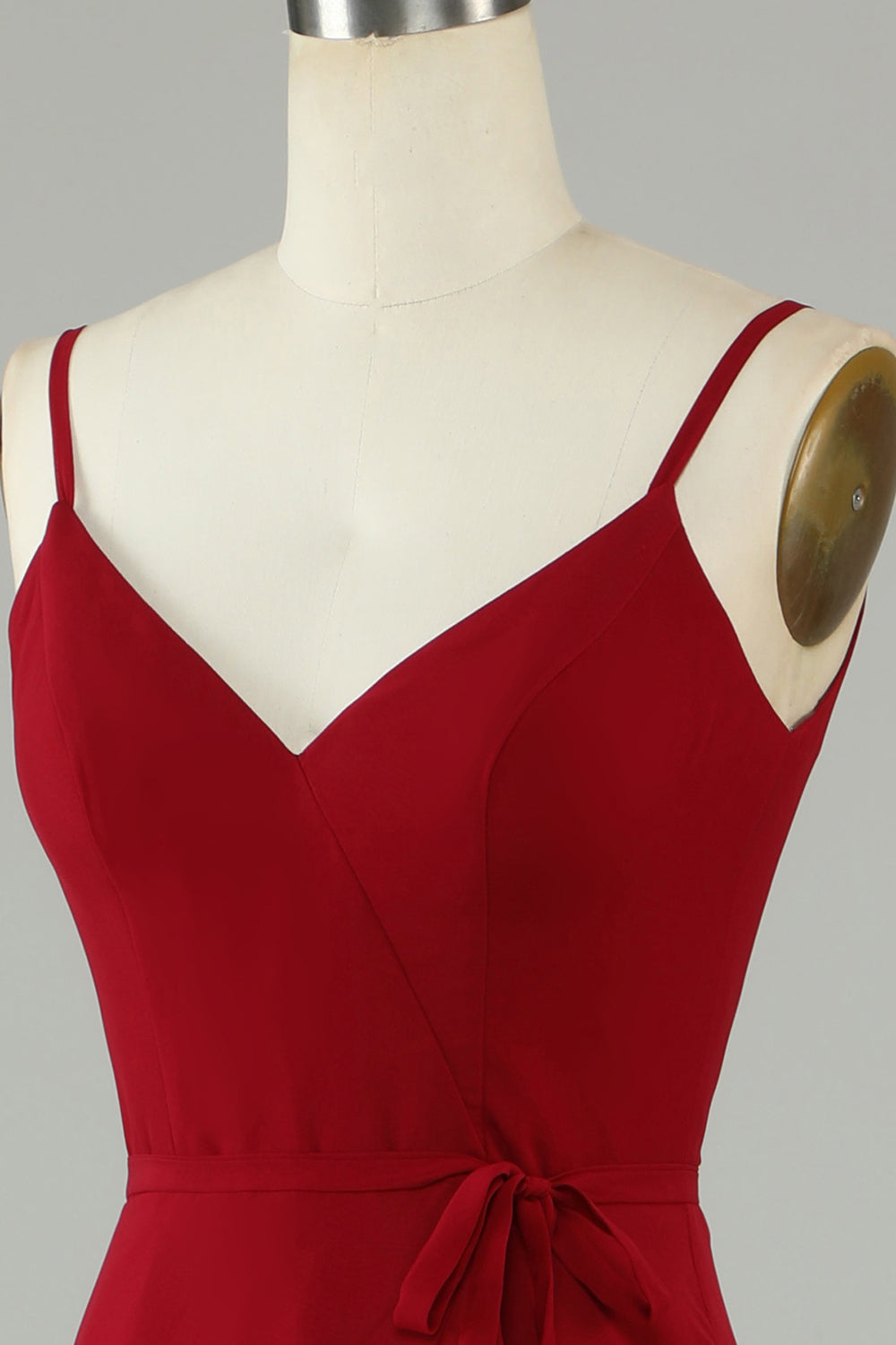 Chiffon Burgund Spaghetti stropper Long brudepike kjole med volanger