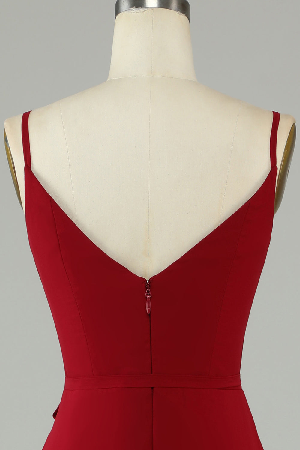 Chiffon Burgund Spaghetti stropper Long brudepike kjole med volanger