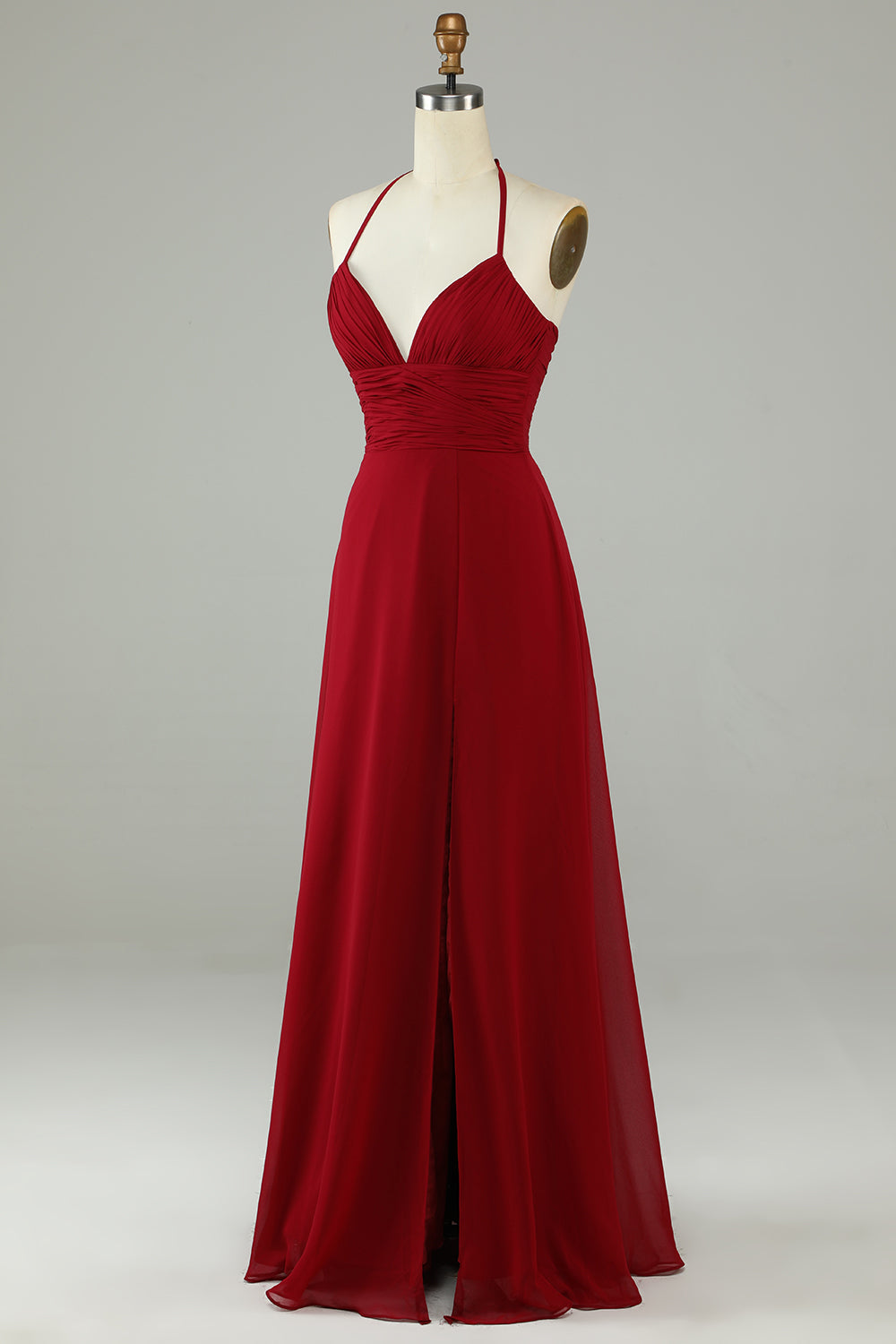 A-Line Halter Burgund Long Bridesmaid kjole med Slit