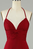 A-Line Halter Burgund Long Bridesmaid kjole med Slit