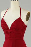 A-Line Halter Burgund Long Bridesmaid kjole med Slit