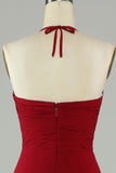 A-Line Halter Burgund Long Bridesmaid kjole med Slit