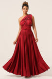 Beauty A-Line Halter Neck Burgund Long Bridesmaid Dress med Criss Cross Back