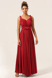 Beauty A-Line Halter Neck Burgund Long Bridesmaid Dress med Criss Cross Back