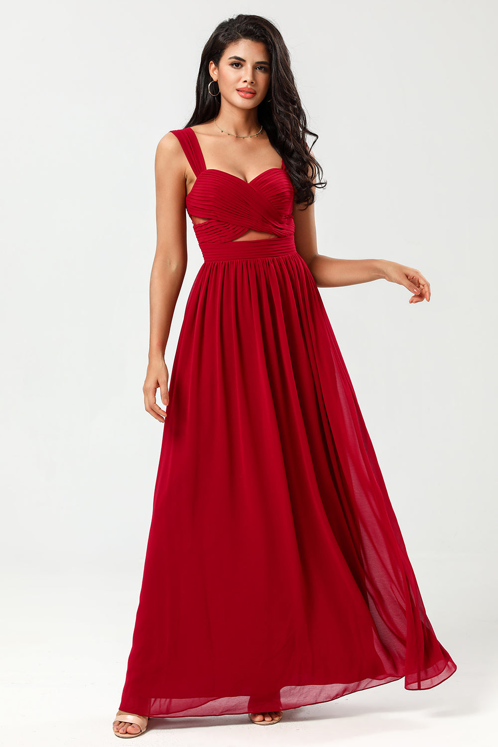 Epitome of Romance: A Line Sweetheart Burgund Long Bridesmaid kjole med nøkkelhull