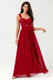 Epitome of Romance: A Line Sweetheart Burgund Long Bridesmaid kjole med nøkkelhull