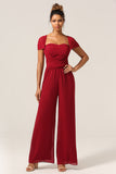 Burgunder Chiffon Konvertible brudepike jumpsuits