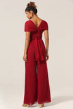 Burgunder Chiffon Konvertible brudepike jumpsuits