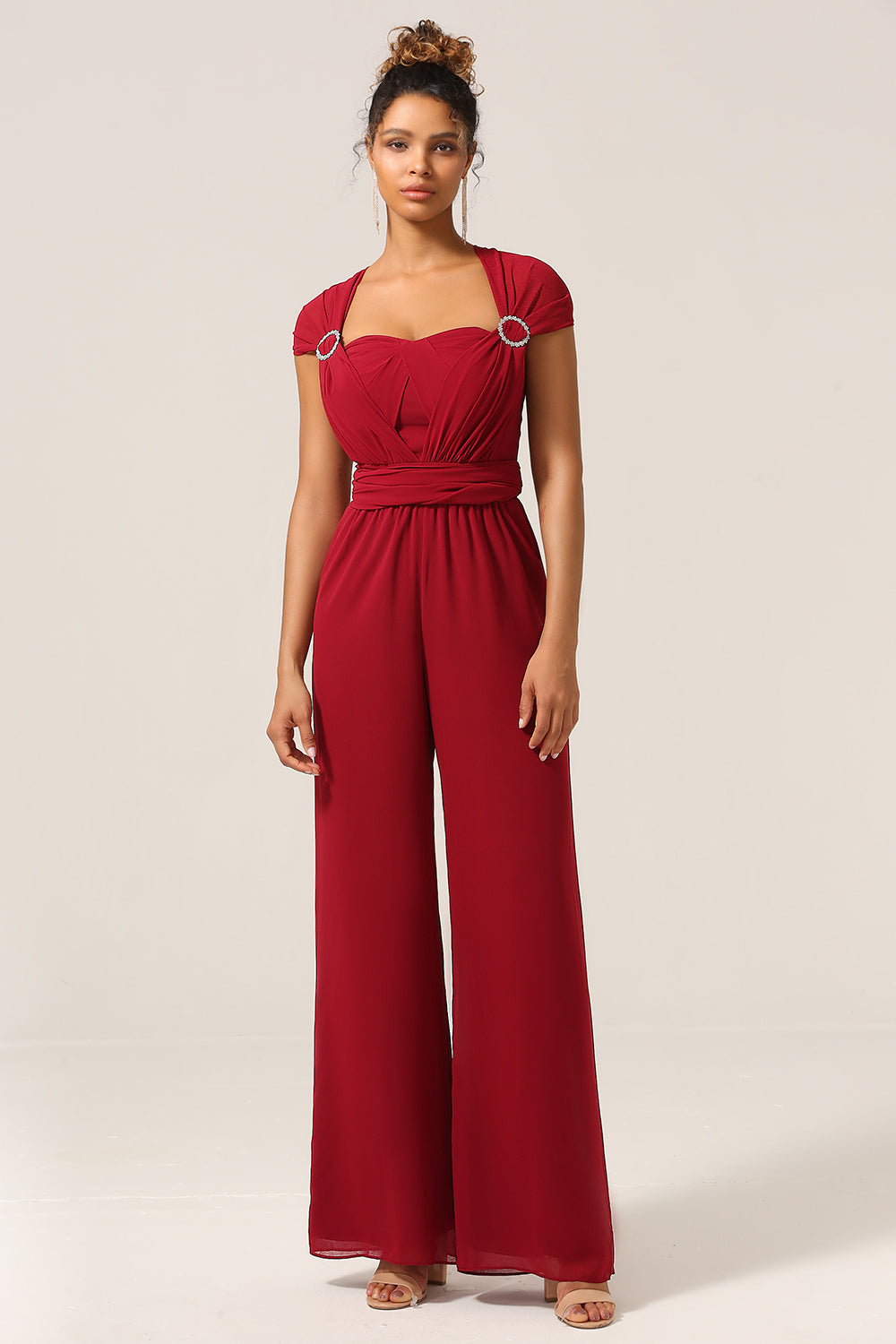 Burgunder Chiffon Konvertible brudepike jumpsuits