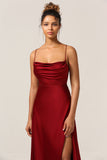 Enkel A Line Lace-Up Back Burgunder Long Bridesmaid kjole med Criss Cross Back