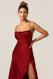Enkel A Line Lace-Up Back Burgunder Long Bridesmaid kjole med Criss Cross Back