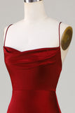 Lace-Up Back Burgunder Long Bridesmaid Dress med Slit