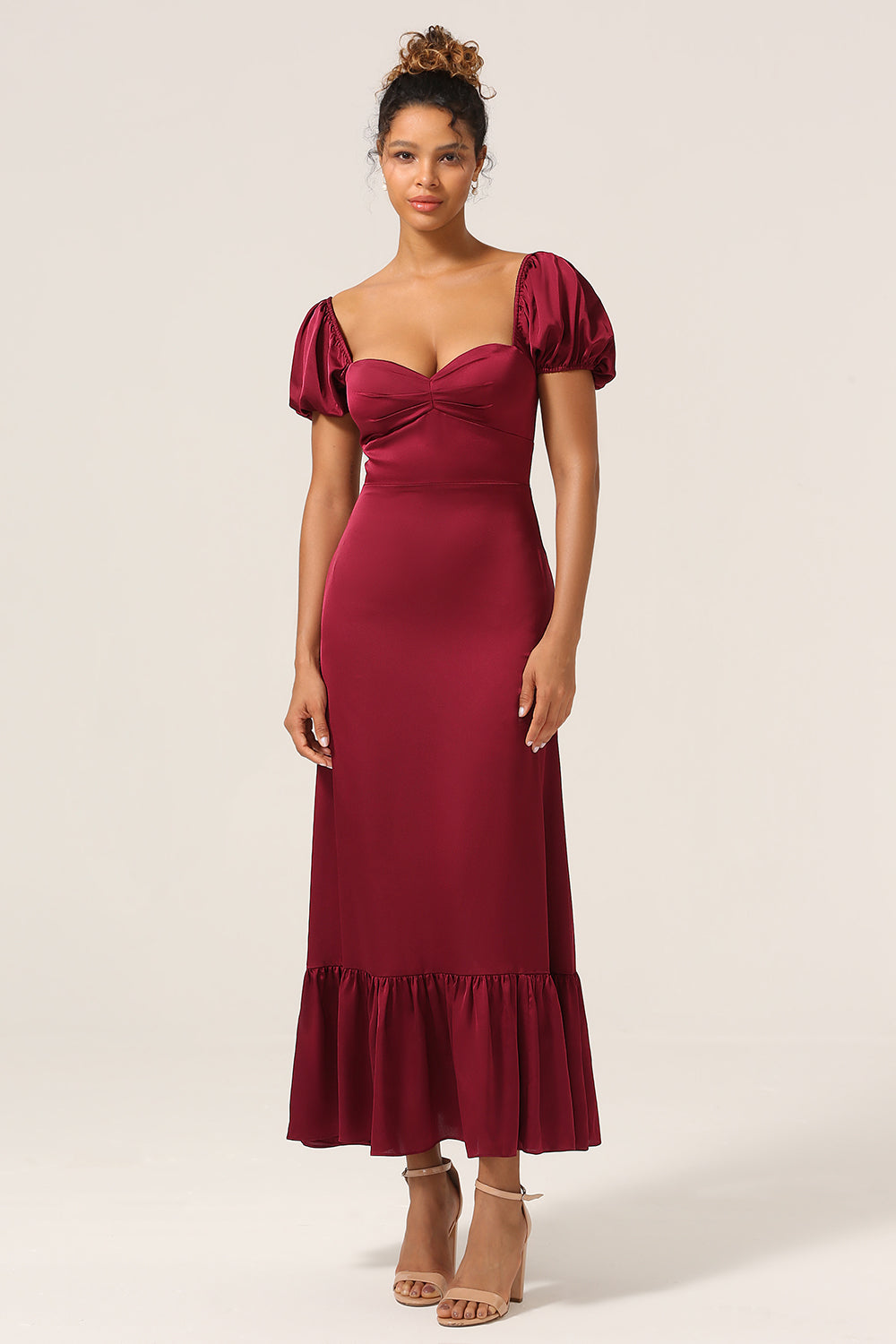 Sweetheart Burgund brudepike kjole med Puff ermer