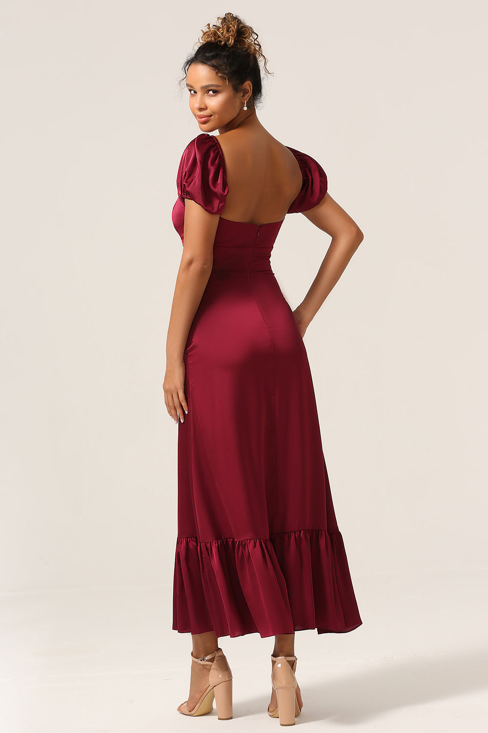 Sweetheart Burgund brudepike kjole med Puff ermer