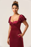 Sweetheart Burgund brudepike kjole med Puff ermer