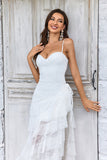 Ivory Lace Asymmetrisk Avtakbart tog Boho brudekjole