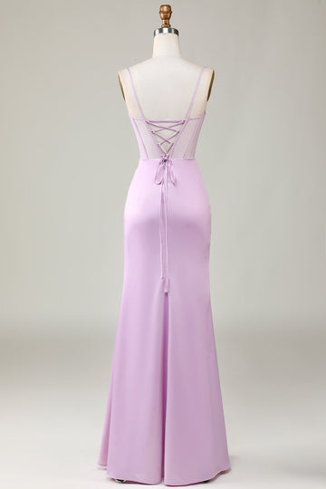 Havfrue Spaghetti stropper Lilac Long brudepike kjole med Slit