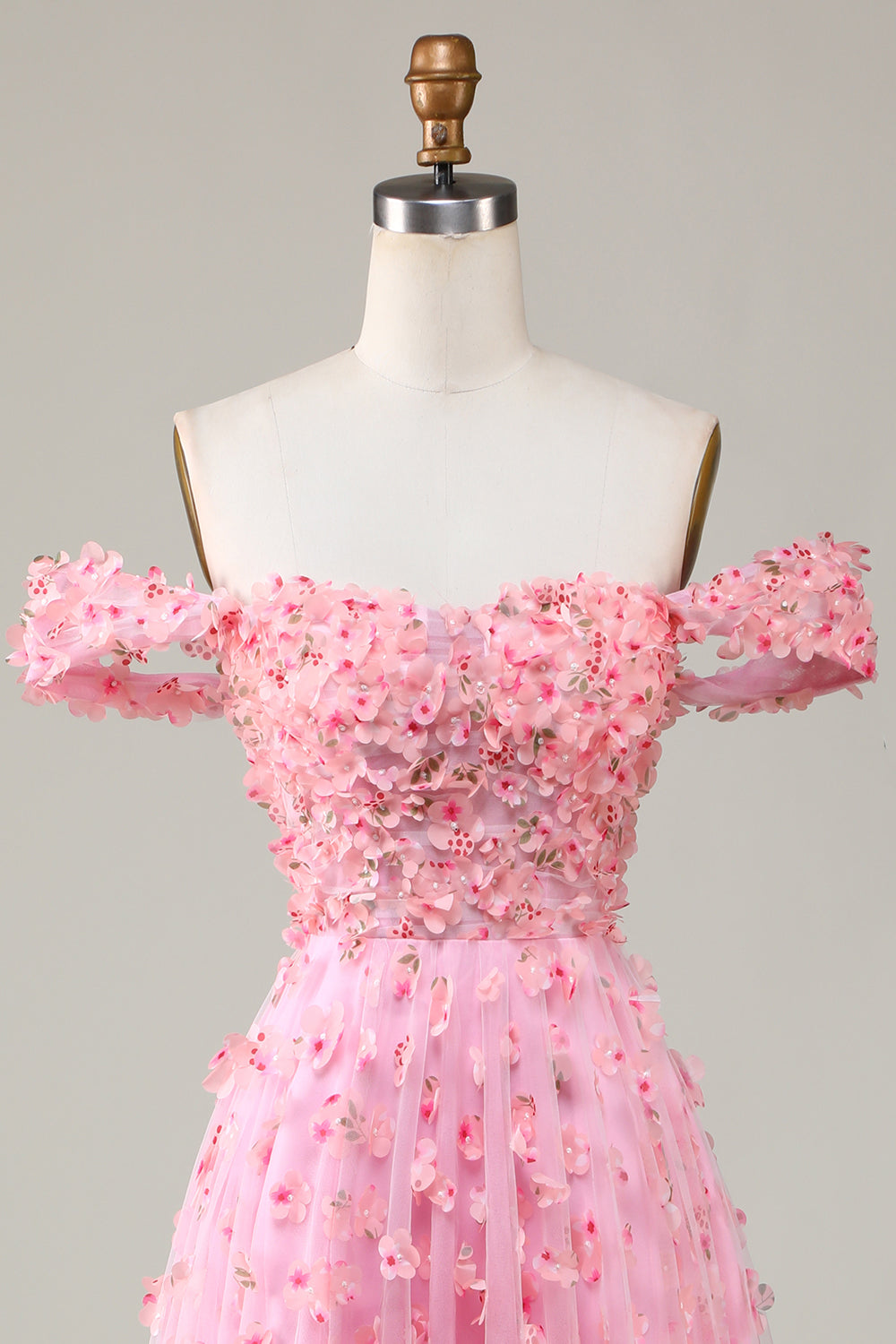 A-linje av skulderen rosa lang brudepike kjole med 3D-blomster