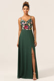 Beauty A-Line Spaghetti stropper Dark Green Long brudepike kjole med 3D-blomster