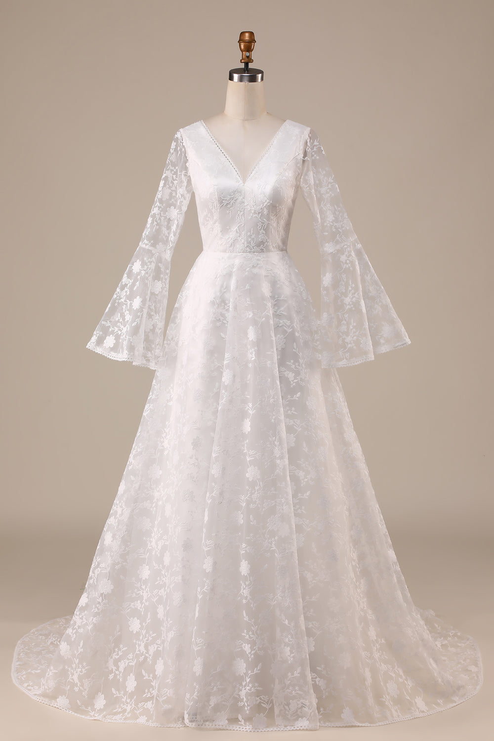 Ivory Lace Flare Ermer A-Line brudekjole