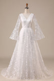 Ivory Lace Flare Ermer A-Line brudekjole