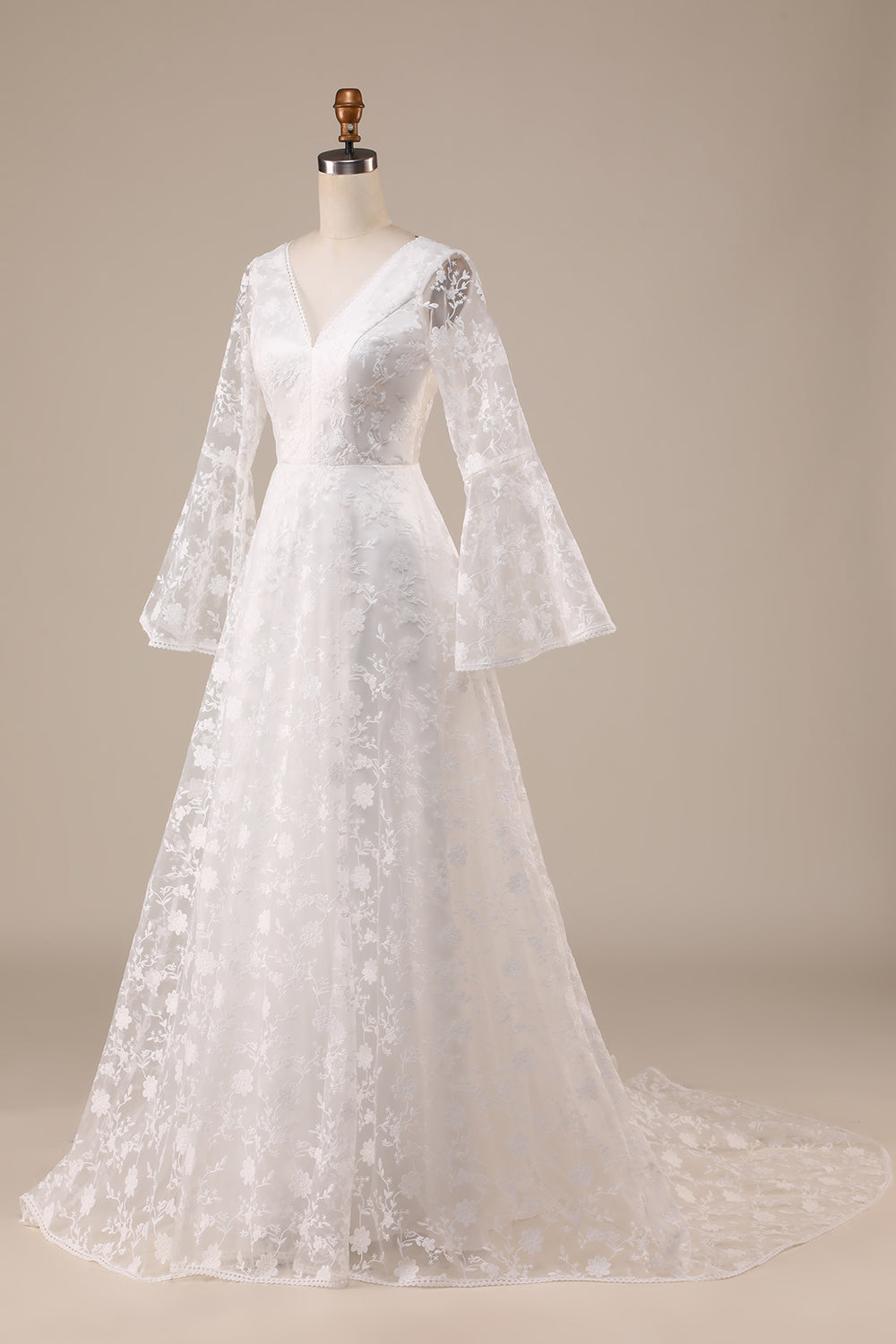 Ivory Lace Flare Ermer A-Line brudekjole