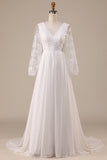 Ivory Chiffon Sweep Train Boho brudekjole med blonder