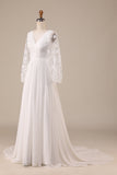 Ivory Chiffon Sweep Train Boho brudekjole med blonder