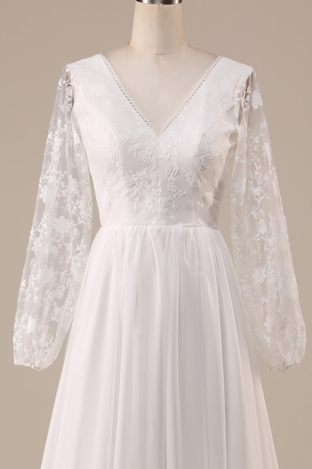 Ivory Chiffon Sweep Train Boho brudekjole med blonder