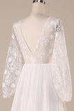 Ivory Chiffon Sweep Train Boho brudekjole med blonder