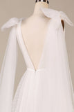 Elegant A Line V Neck Ivory Avtakbar Watteau Train Tyll brudekjole