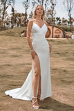 Ivory Boho Satin Enkel havfrue brudekjole med Slit