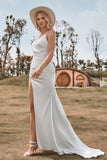 Ivory Boho Satin Enkel havfrue brudekjole med Slit