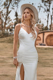 Ivory Boho Satin Enkel havfrue brudekjole med Slit