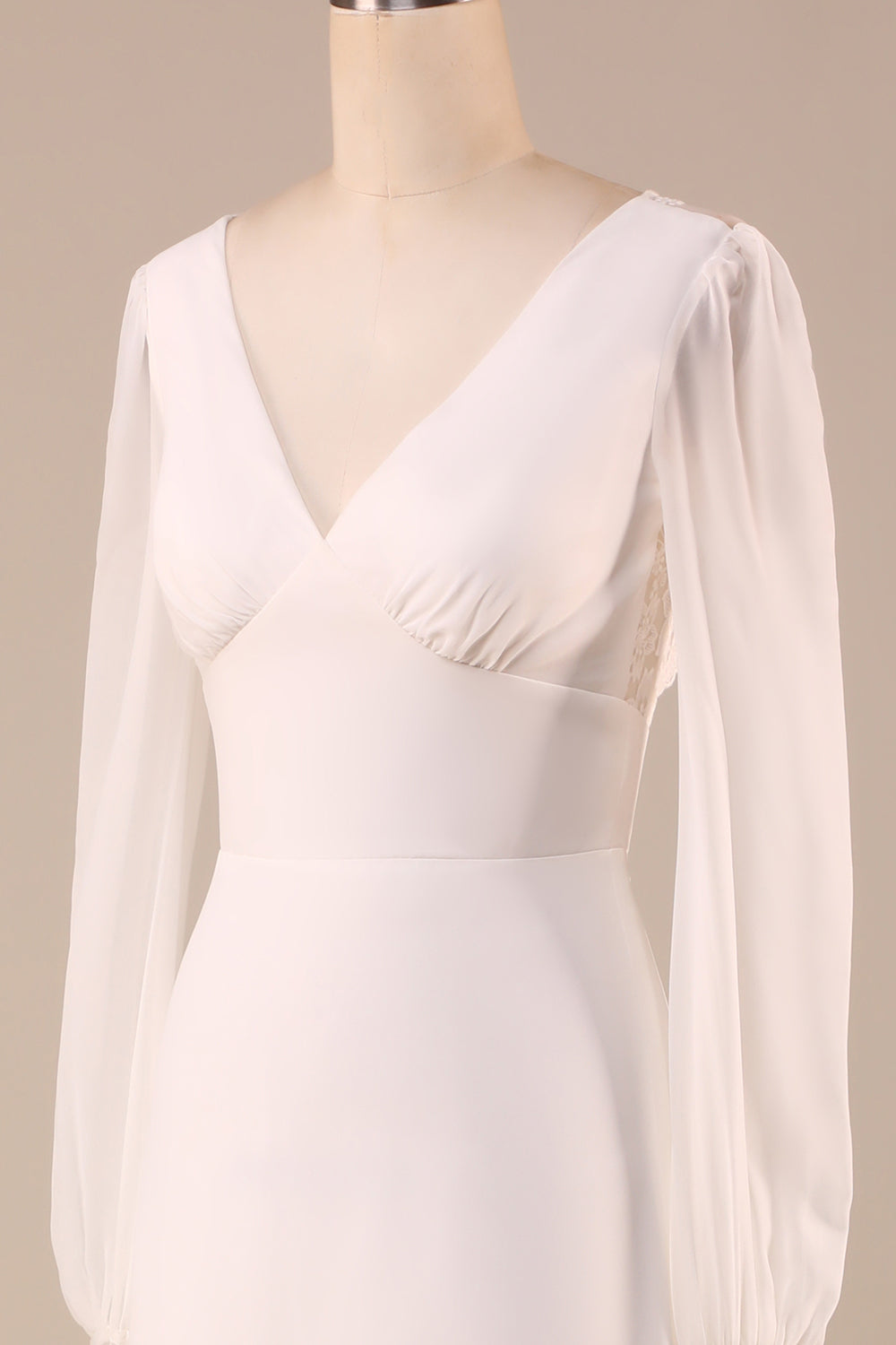 Elfenben lange ermer Boho Chiffon Open Back brudekjole