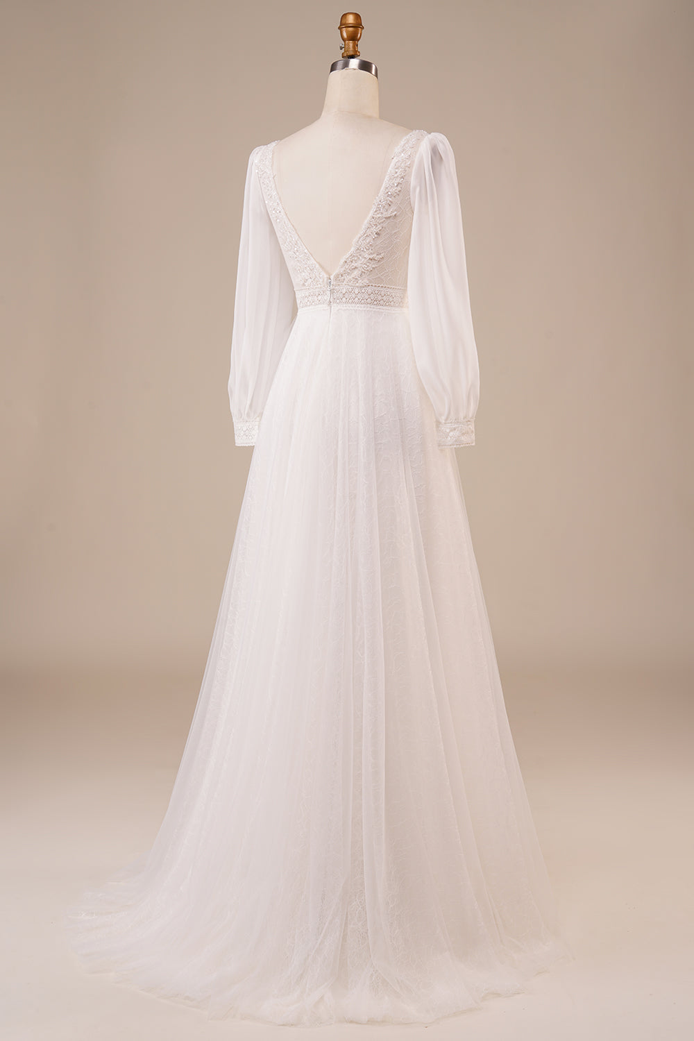 A-Line Tulle Beaded Ivory brudekjole med ermer