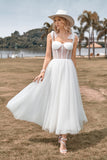 Ivory Tulle Korsett Te-lengde A Line brudekjole
