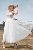 Ivory Tulle Korsett Te-lengde A Line brudekjole