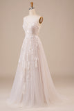 Tulle Backless Ivory Long brudekjole med broderi