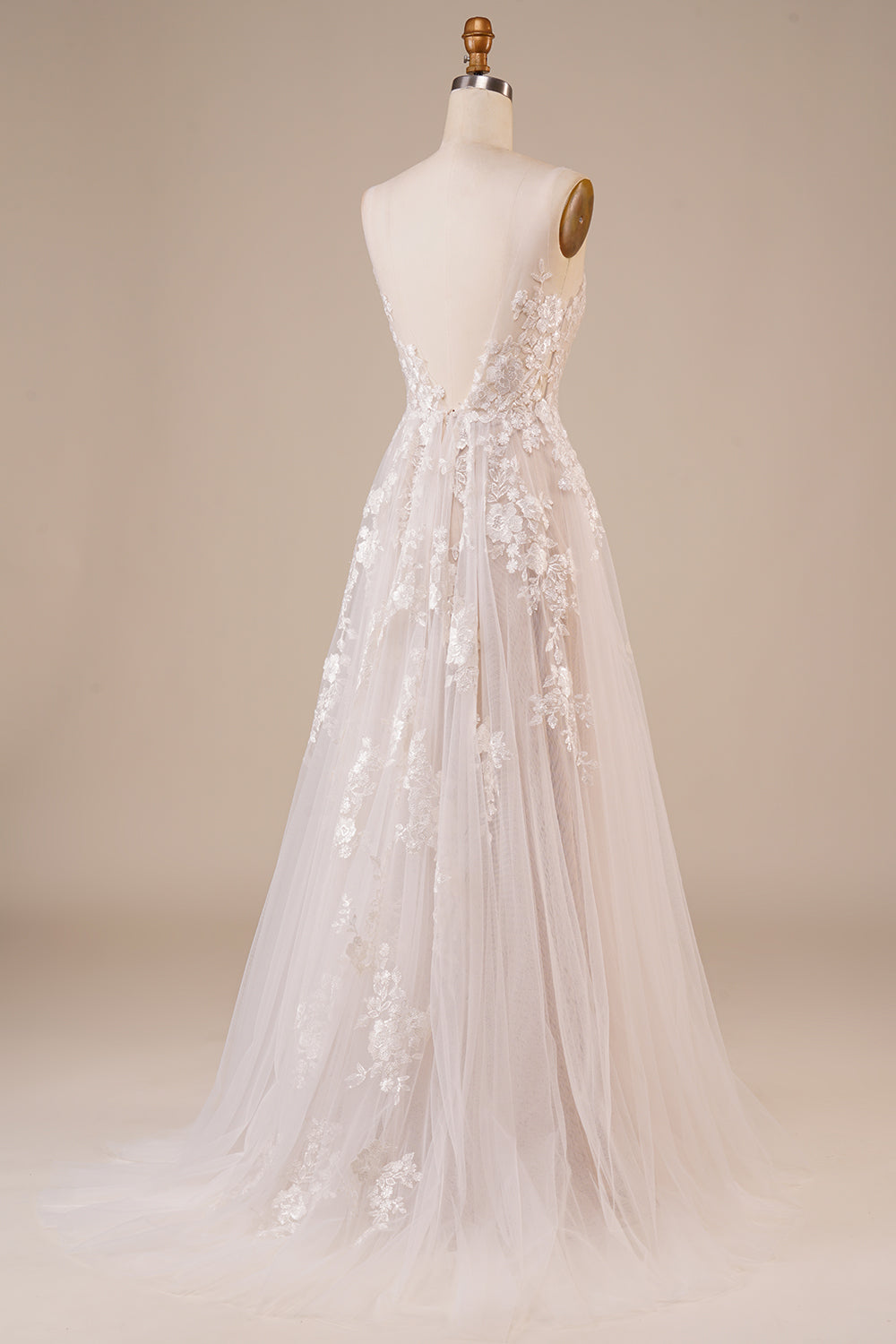 Tulle Backless Ivory Long brudekjole med broderi