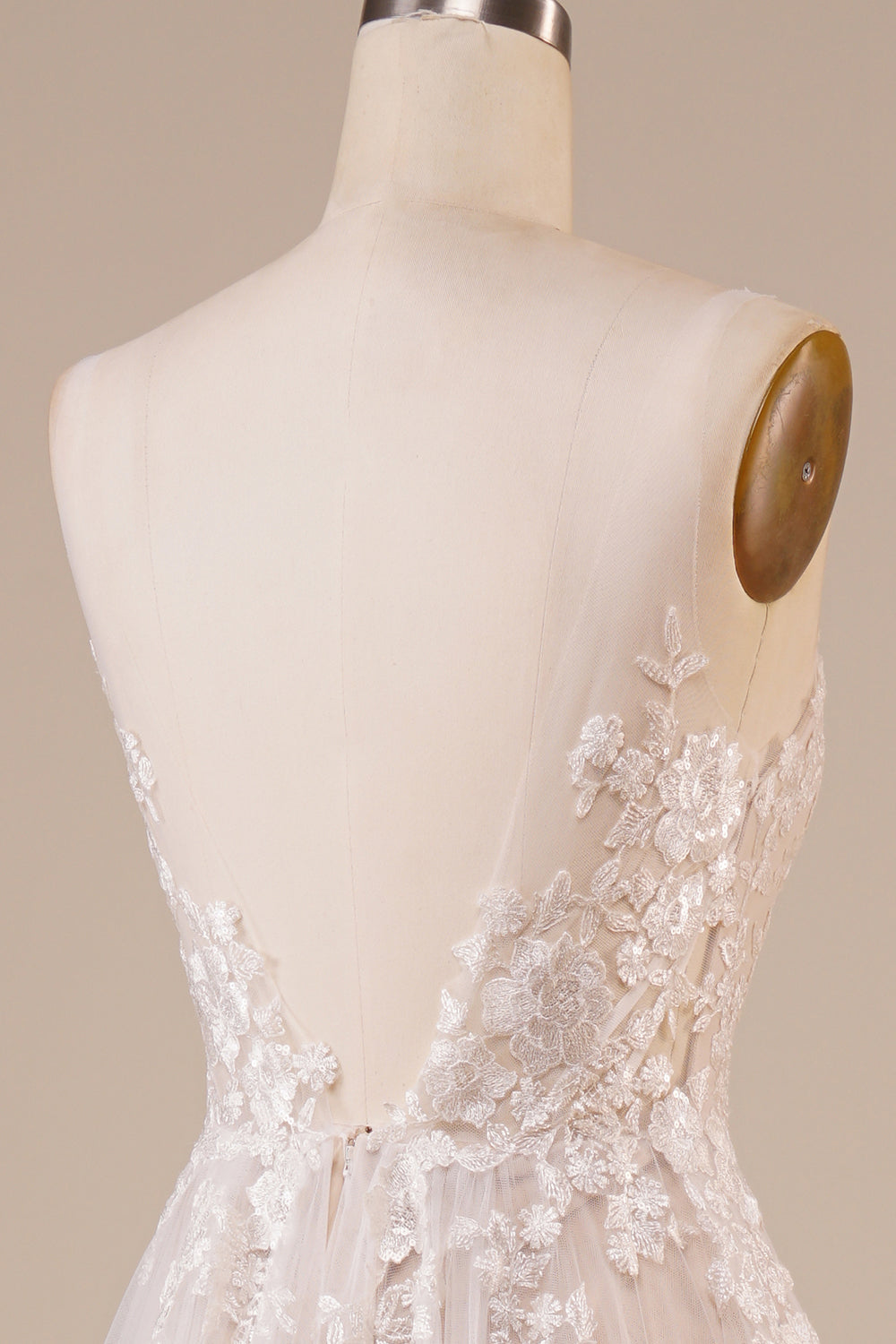 Tulle Backless Ivory Long brudekjole med broderi
