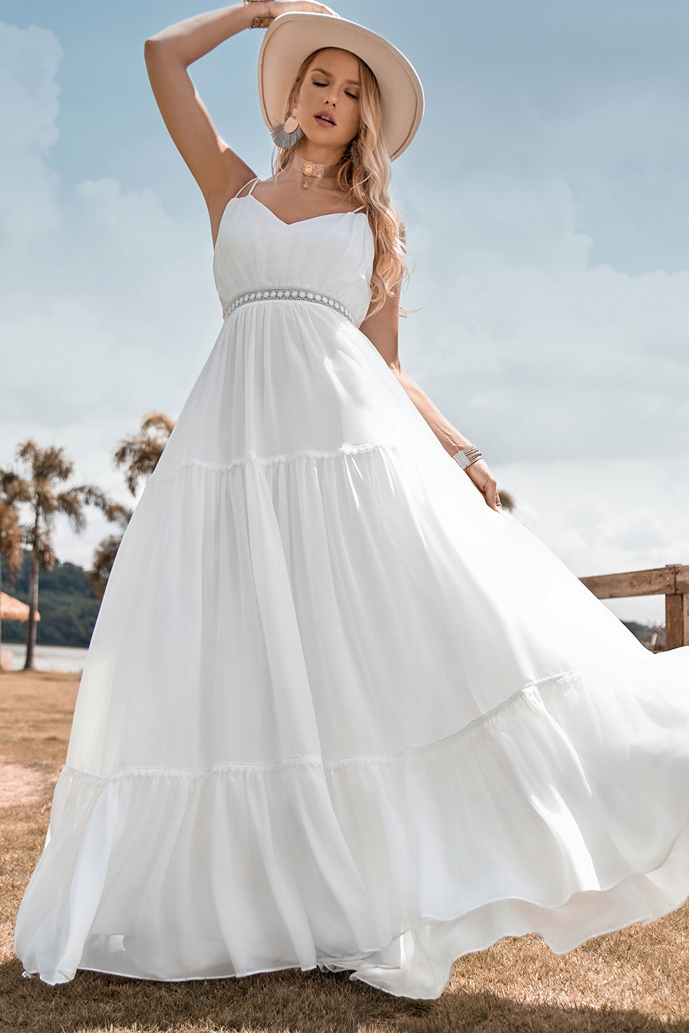 A-Line Enkel Long Beach Enkel brudekjole